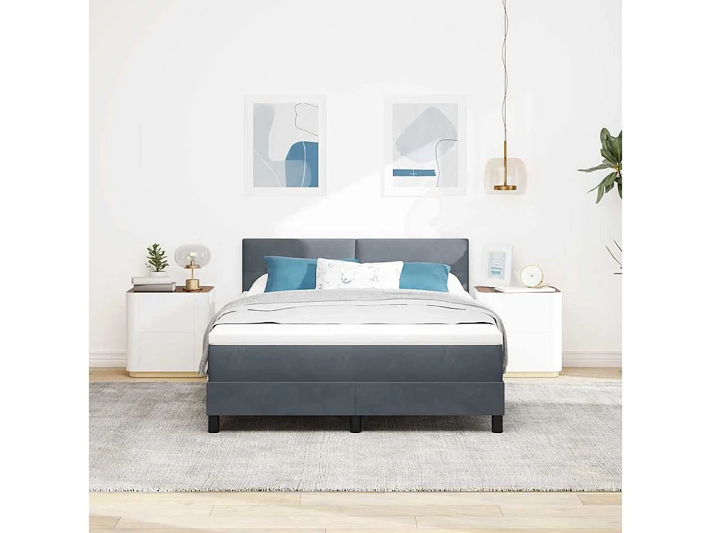 Cadre de lit avec matelas Gris foncé 140 x 200 cm Velours