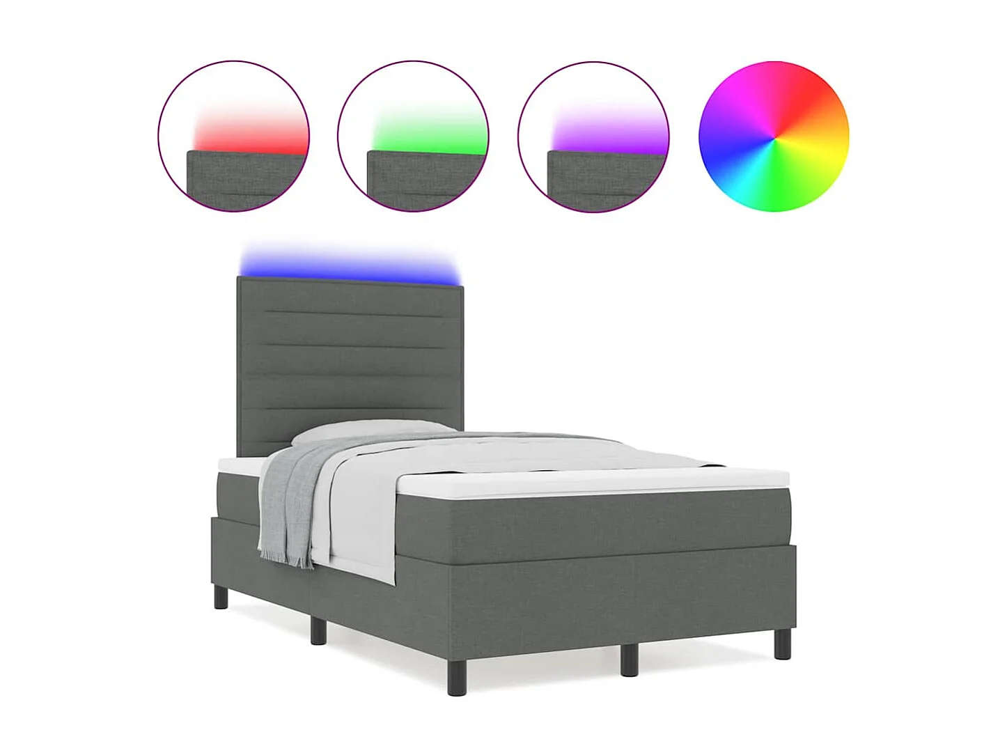 Cama tipo Box Spring con colchón Gris oscuro 120 x 200 cm tela