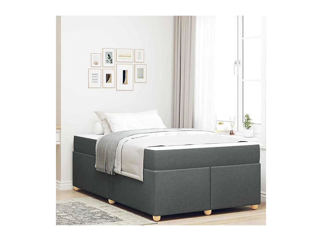Cadre de lit avec matelas Gris foncé 120 x 190 cm tissu