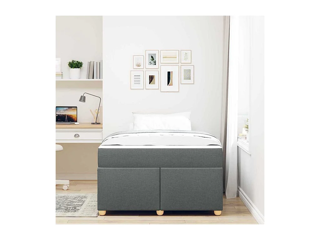 Cadre de lit avec matelas Gris foncé 120 x 190 cm tissu