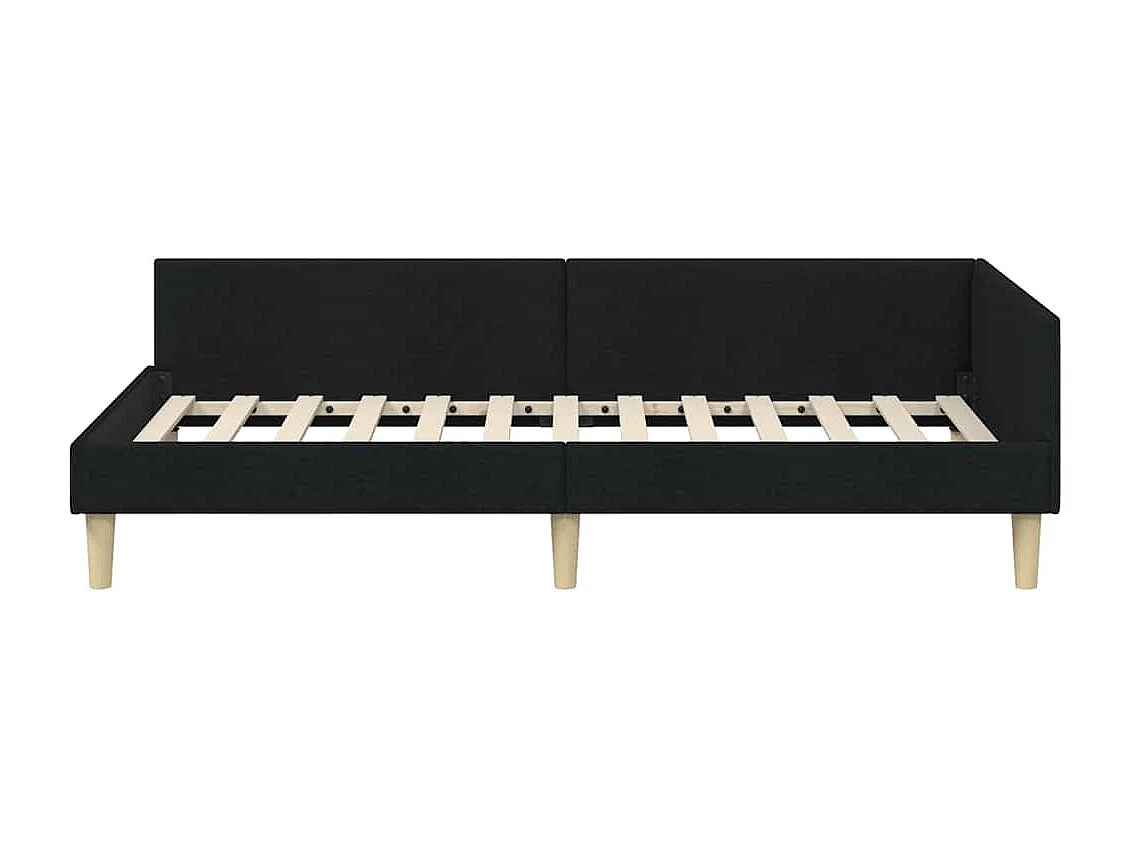 Cadre de lit d'angle Noir 90 x 190 cm Tissu et bois reconstitué