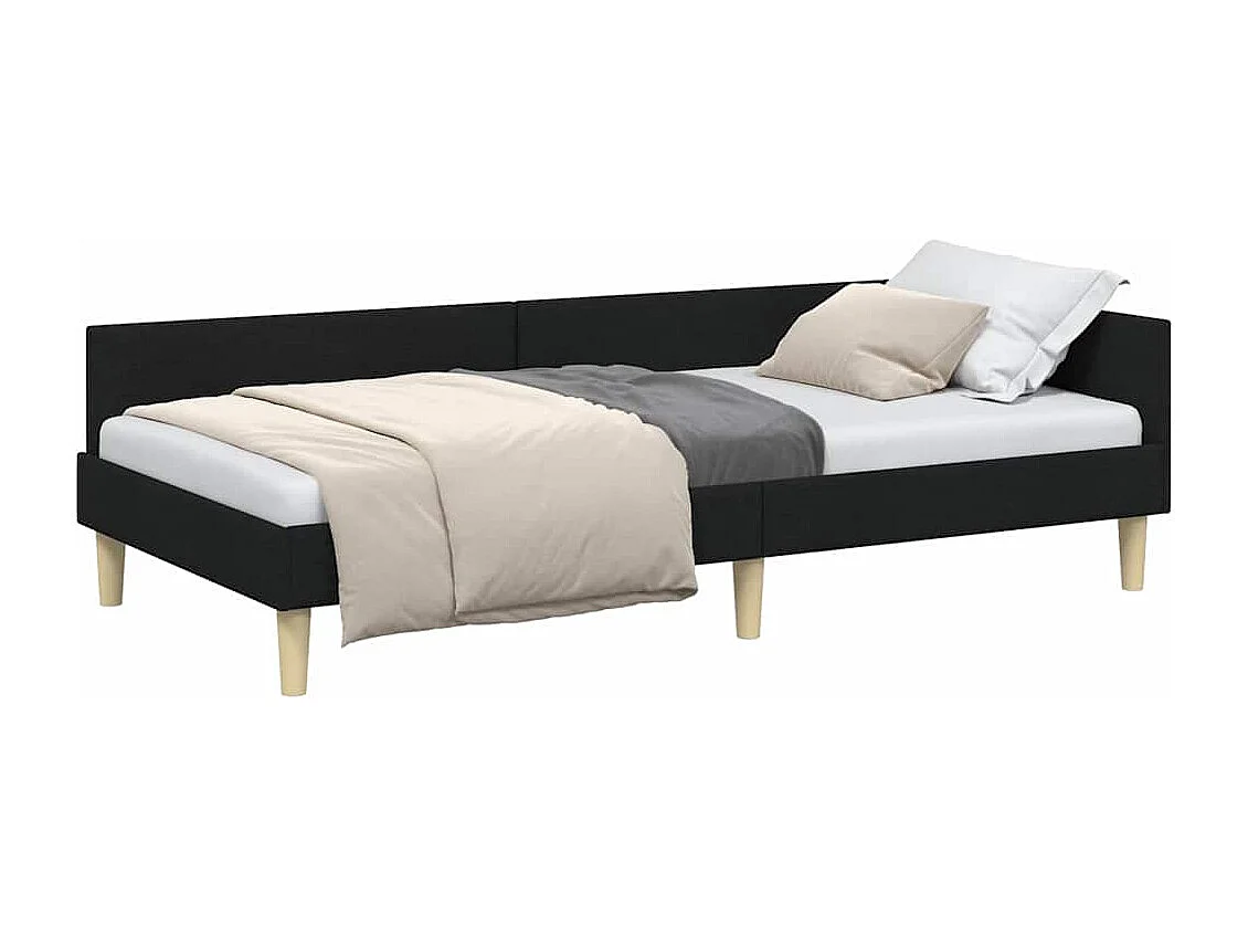 Cadre de lit d'angle Noir 90 x 190 cm Tissu et bois reconstitué