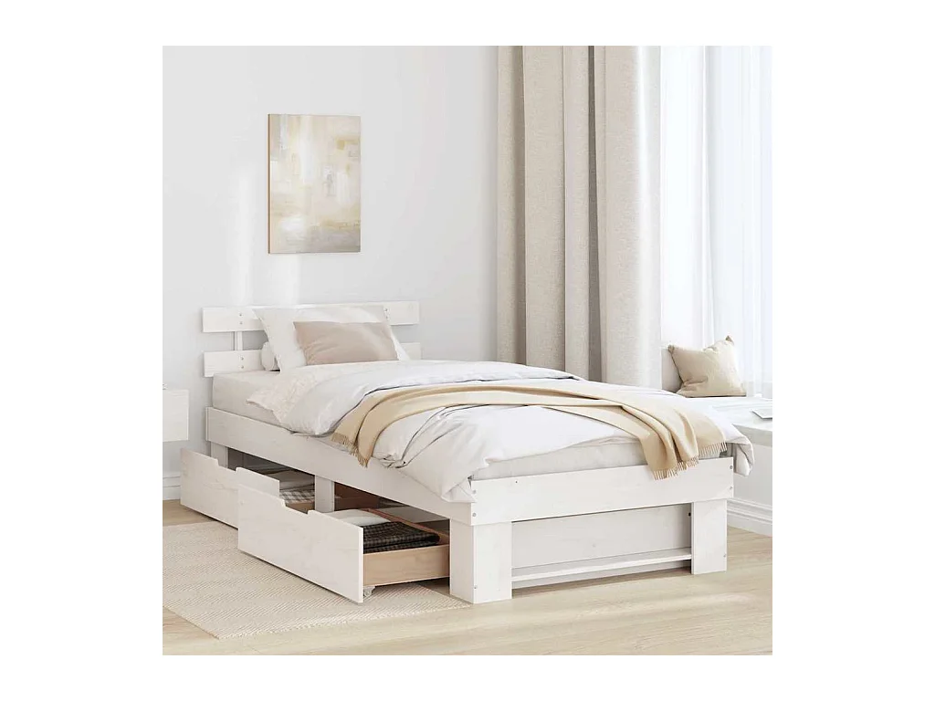 Cadre de lit avec tiroir Blanc 90 x 190 cm Bois massif en pin
