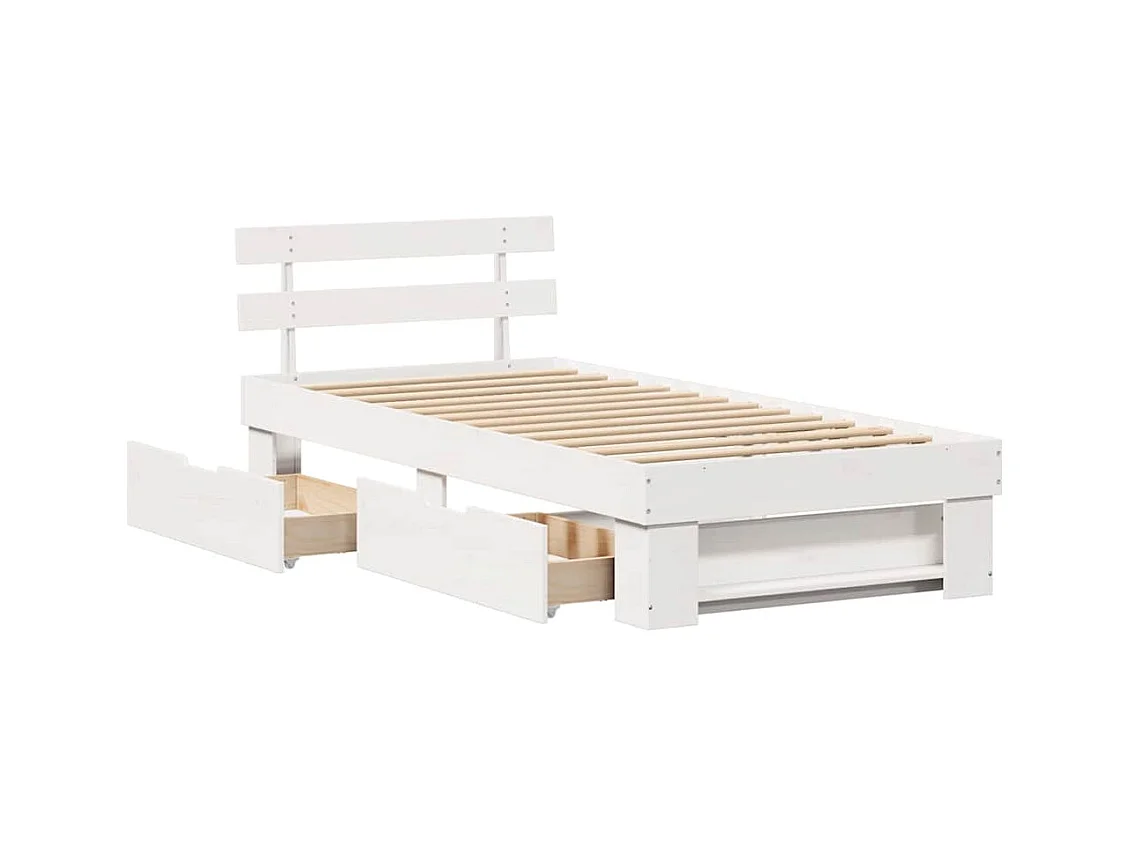 Cadre de lit avec tiroir Blanc 90 x 190 cm Bois massif en pin