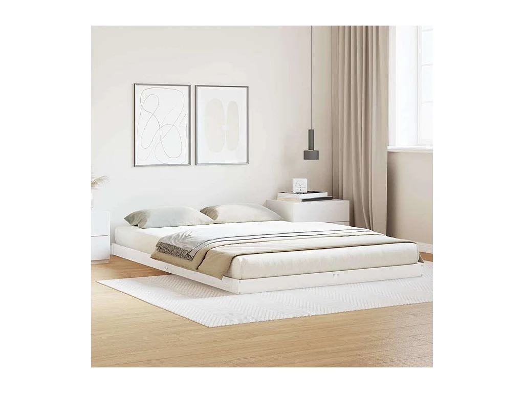 Cadre de lit surélevé Blanc 140 x 210 cm Bois de pin massif