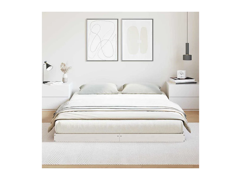 Cadre de lit surélevé Blanc 140 x 210 cm Bois de pin massif