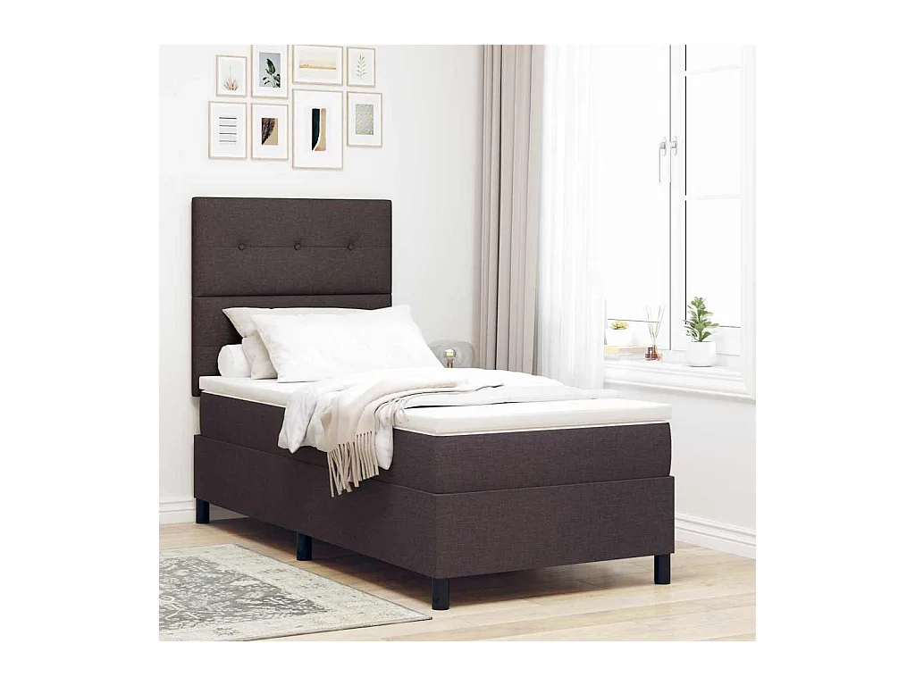 Cadre de lit avec matelas Marron foncé 100 x 200 cm tissu