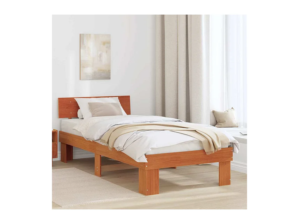 Estructura de cama con cabecera Marrón cera 75 x 190 cm