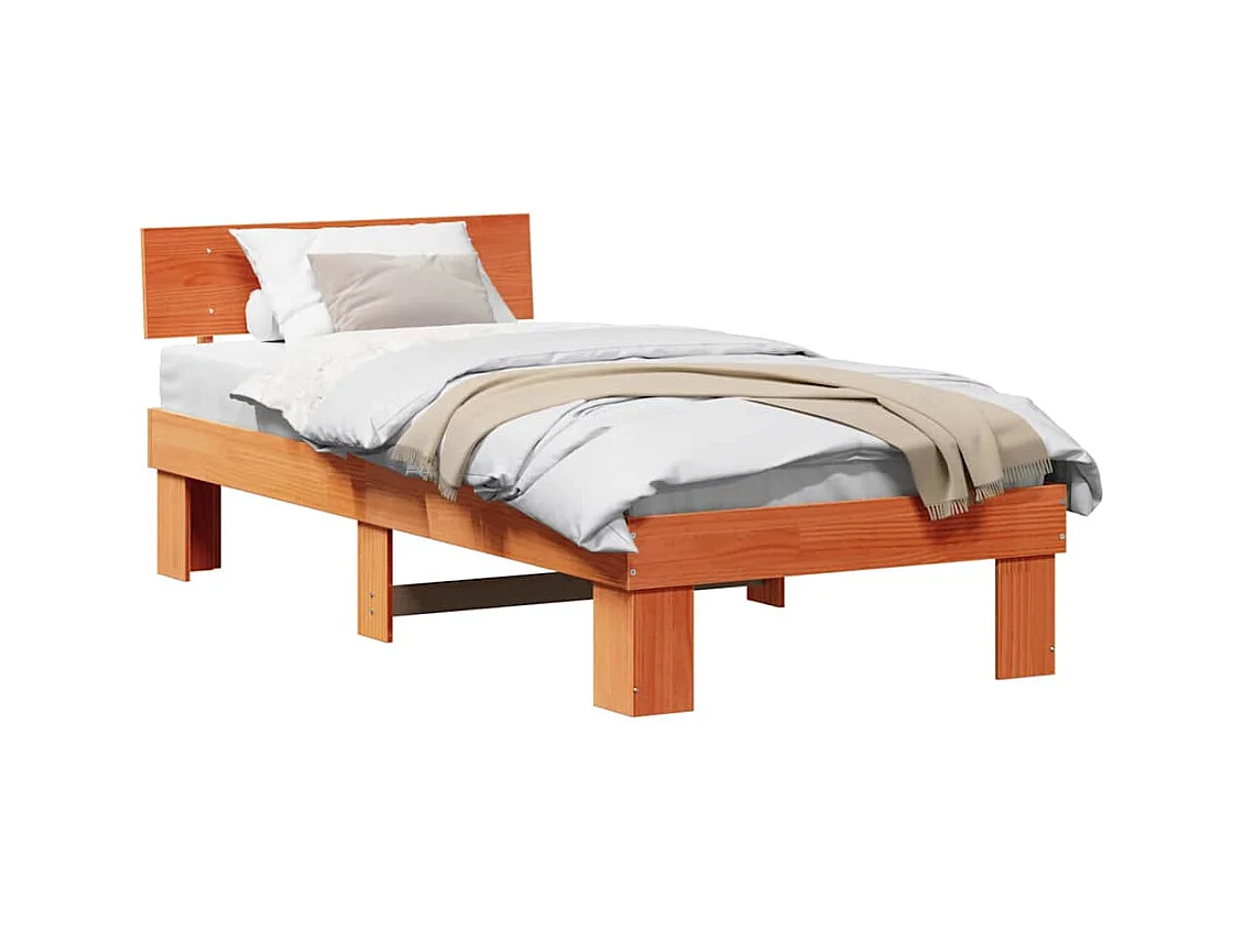 Estructura de cama con cabecera Marrón cera 75 x 190 cm