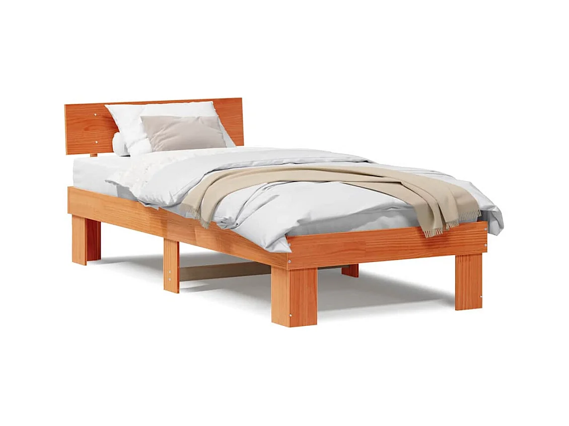 Estructura de cama con cabecera Marrón cera 75 x 190 cm