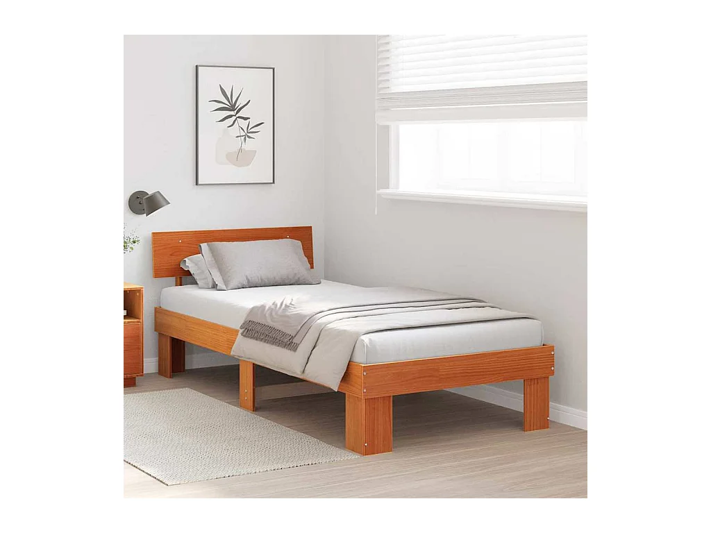 Estructura de cama con cabecera Marrón cera 75 x 190 cm