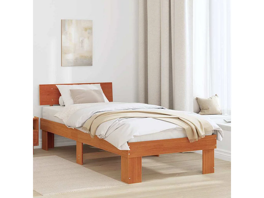 Estrutura da Cama com cabeceira Castanho-mel 75 x 190 cm