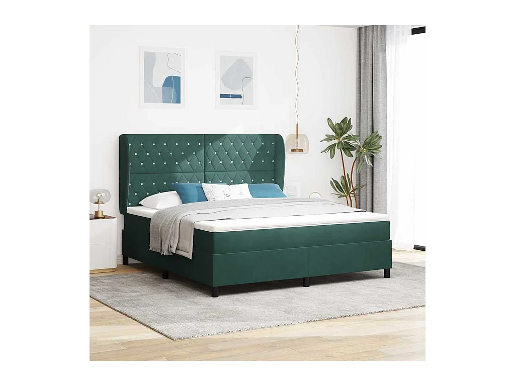Cadre de lit avec matelas Vert foncé 180 x 200 cm Velours