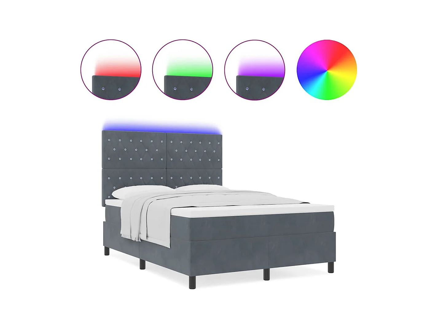 Cadre de lit avec matelas Gris foncé 140 x 200 cm Velours