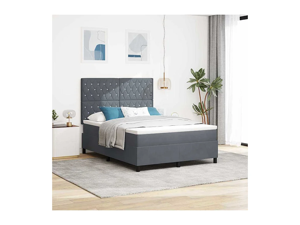 Cama tipo Box Spring Gris oscuro 140 x 200 cm Terciopelo