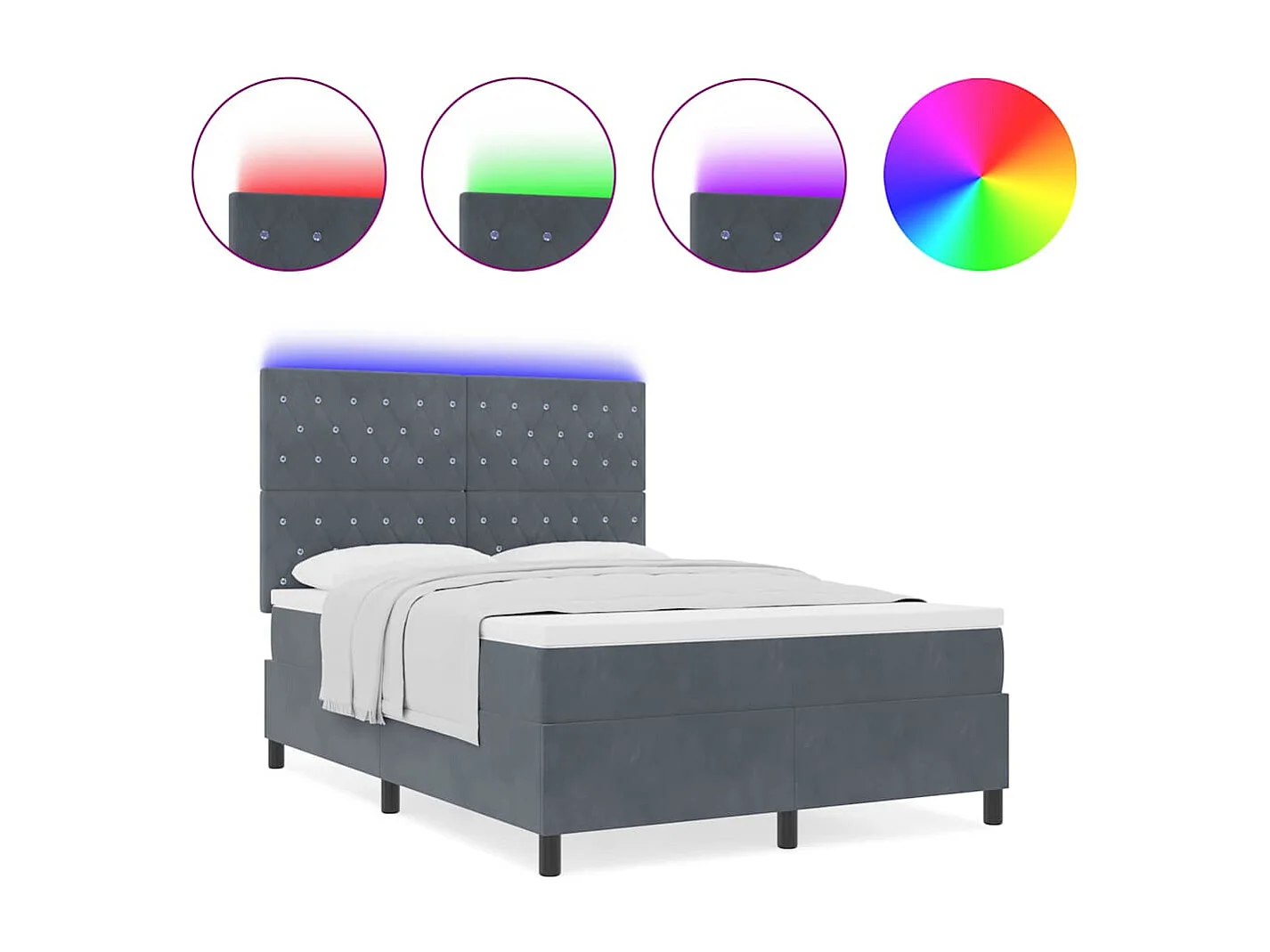 Cadre de lit avec matelas Gris foncé 140 x 200 cm Velours