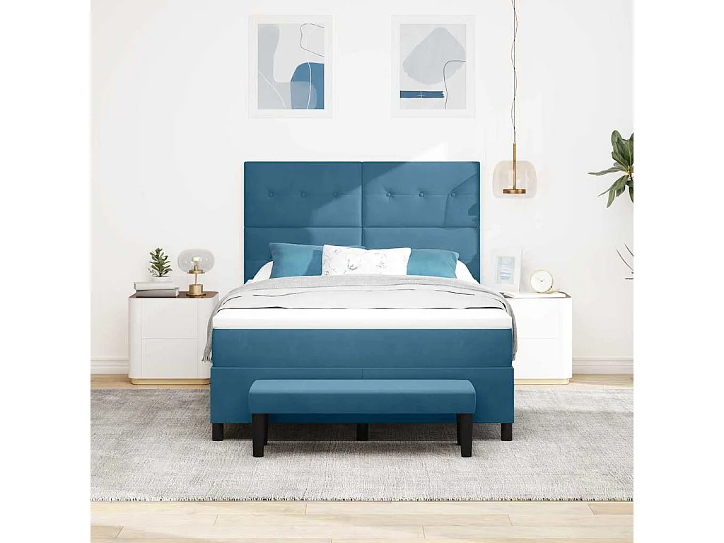 Cadre de lit avec matelas Bleu foncé 140 x 200 cm Velours