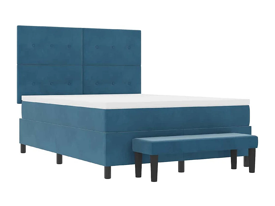 Cadre de lit avec matelas Bleu foncé 140 x 200 cm Velours