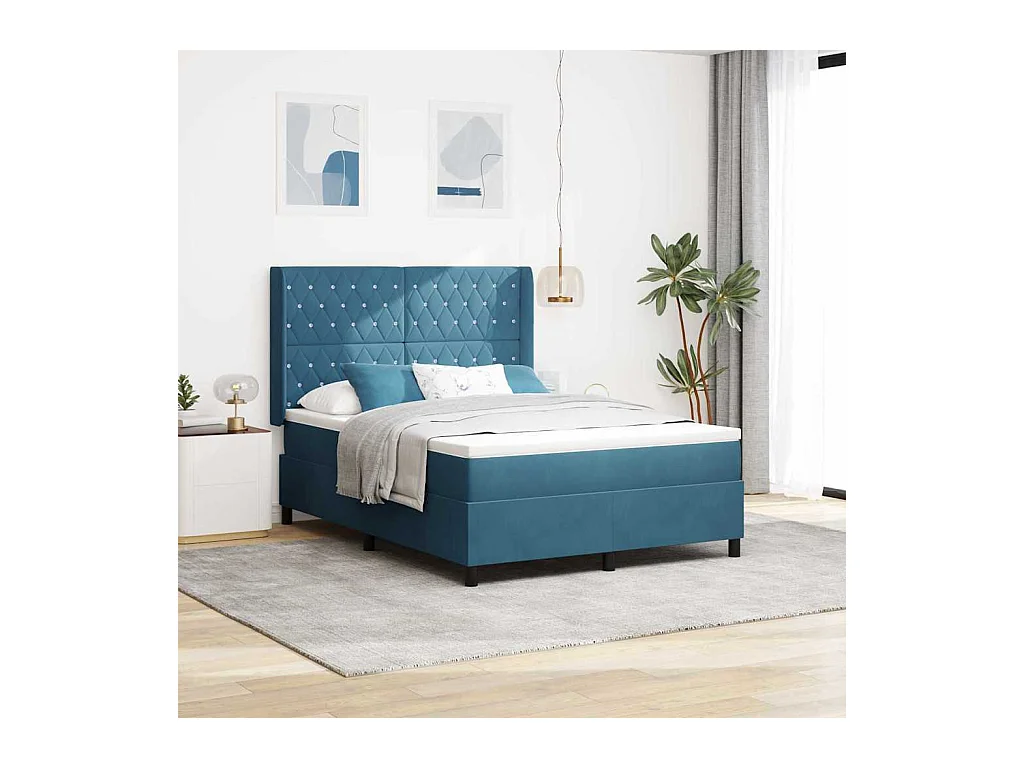 Cadre de lit avec tête de lit Bleu 140 x 190 cm Velours