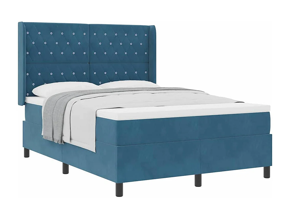 Cama tipo Box Spring con cabecera Azul 140 x 190 cm Terciopelo