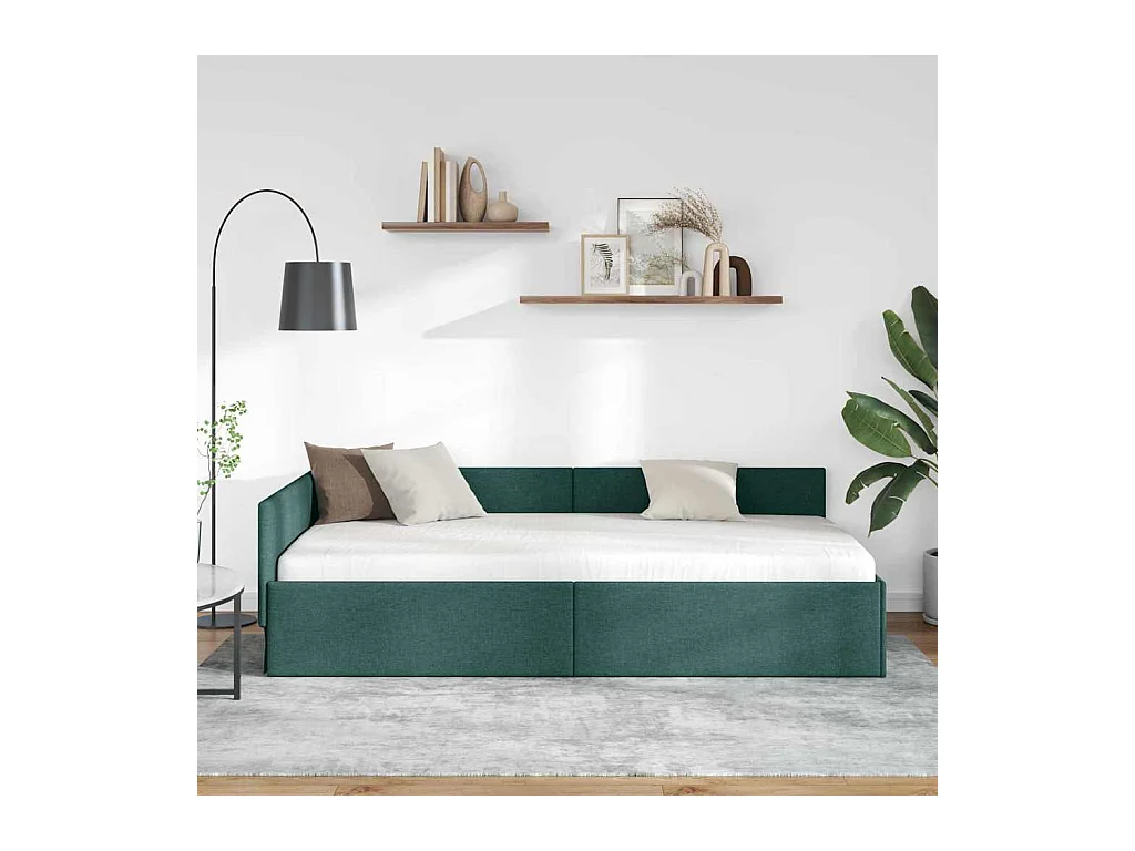 Cadre de lit d'angle avec tête de lit Vert foncé 100 x 200 cm