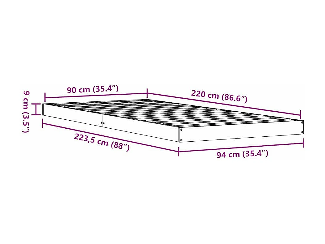 Estrutura de cama de chão Branco 90 x 220 cm