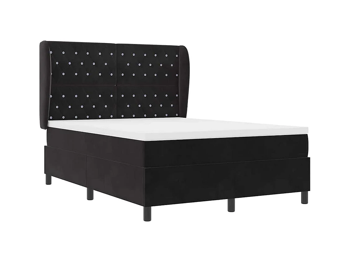 Cama tipo Box Spring con colchón Negro 140 x 200 cm Terciopelo