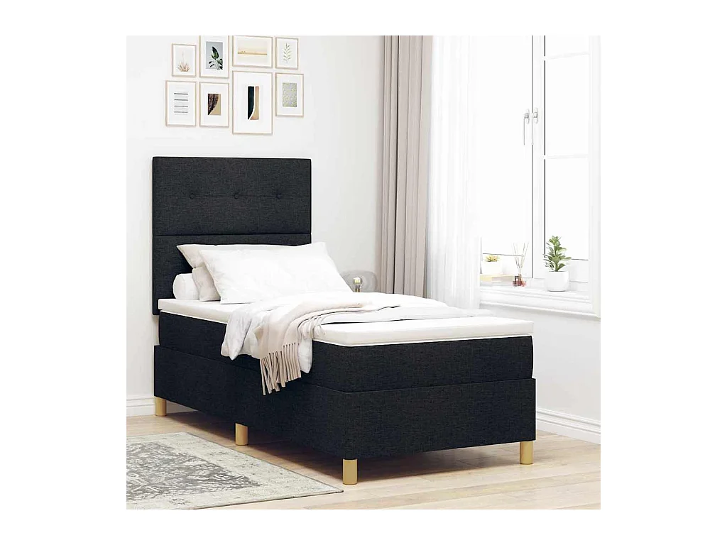 Cama tipo Box Spring con colchón Negro 100 x 200 cm tela