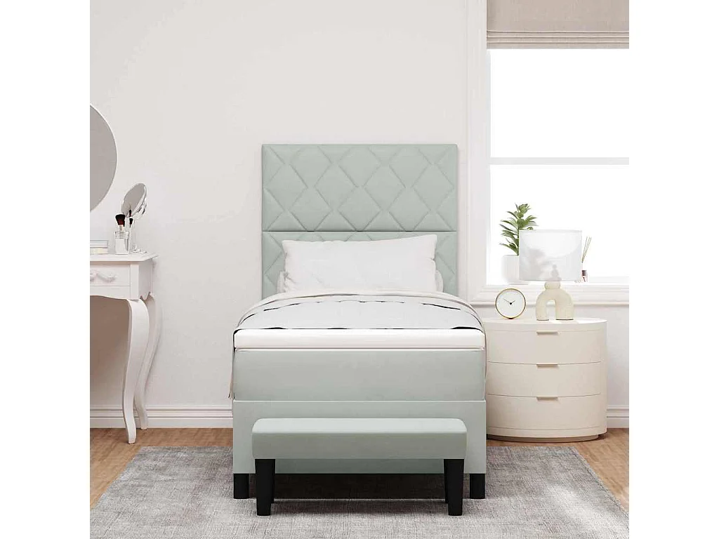 Cama tipo Box Spring Gris Claro 90 x 200 cm Terciopelo