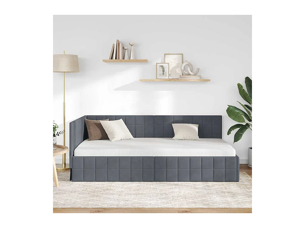 Cadre de lit d'angle Gris foncé 90 x 200 cm Velours