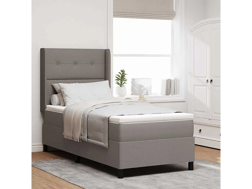Cadre de lit avec matelas Taupe 90 x 190 cm tissu