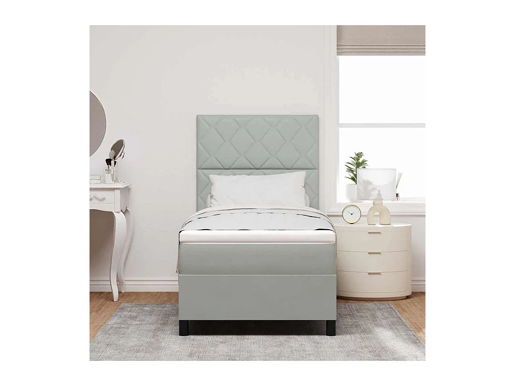 Cama tipo Box Spring Gris Claro 100 x 200 cm Terciopelo