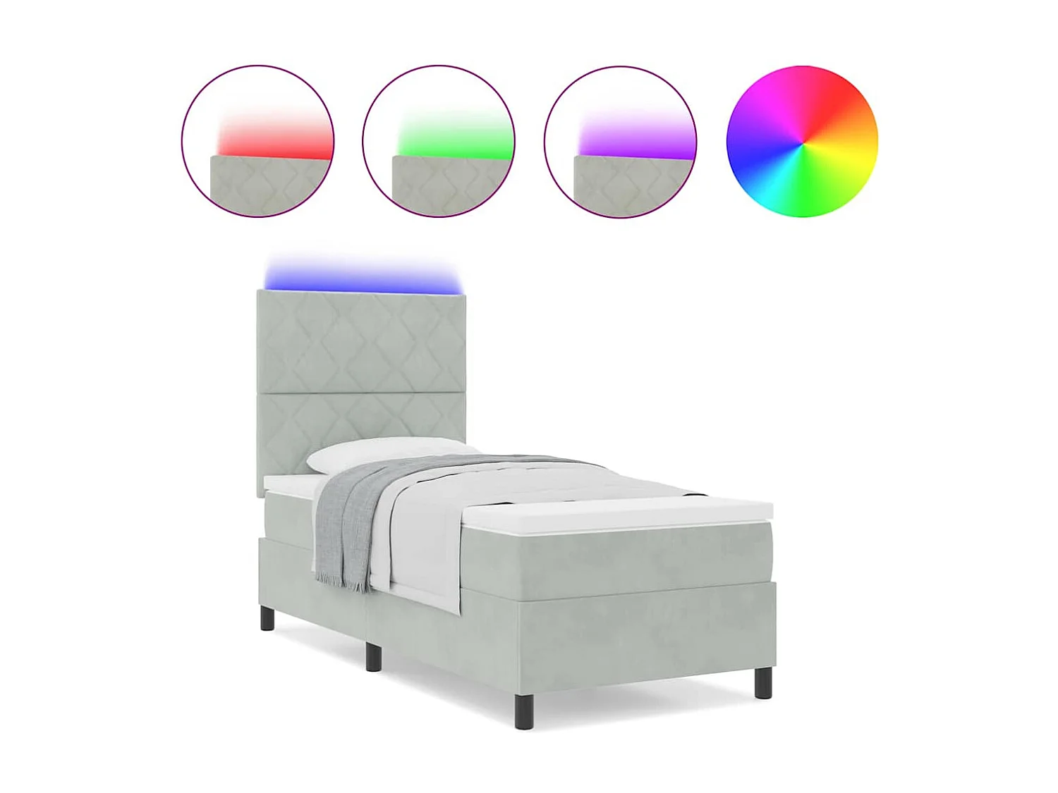 Cadre de lit avec matelas Gris clair 100 x 200 cm Velours