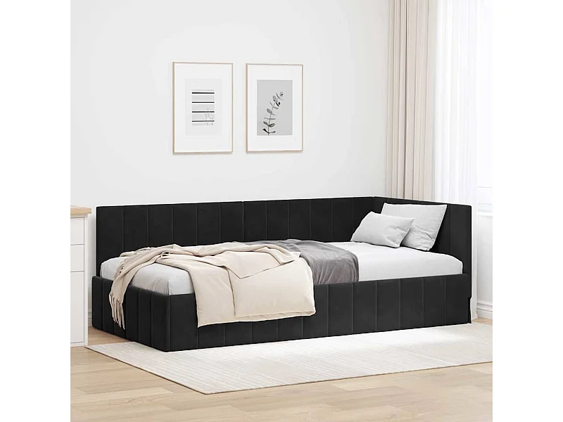 Estrutura de Cama de Canto Preto 90 x 190 cm Veludo