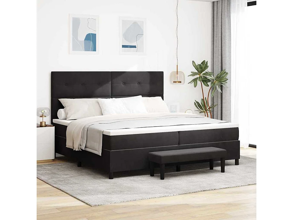 Cama tipo Box Spring con colchón Negro 200 x 200 cm Terciopelo