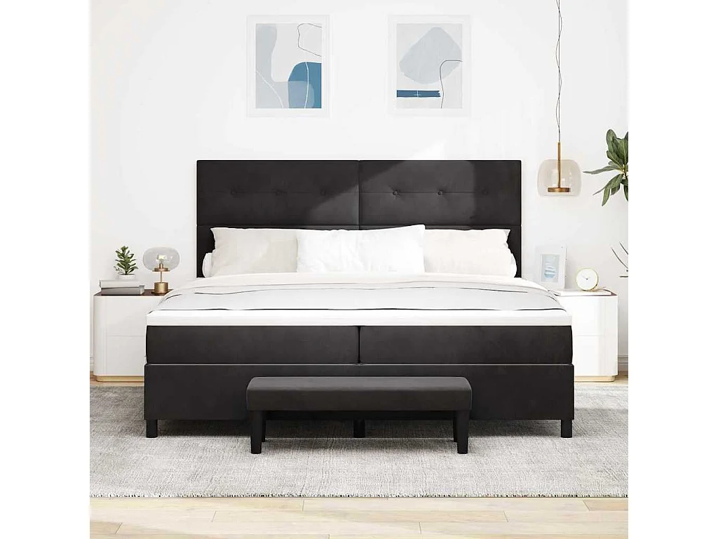Cama tipo Box Spring con colchón Negro 200 x 200 cm Terciopelo