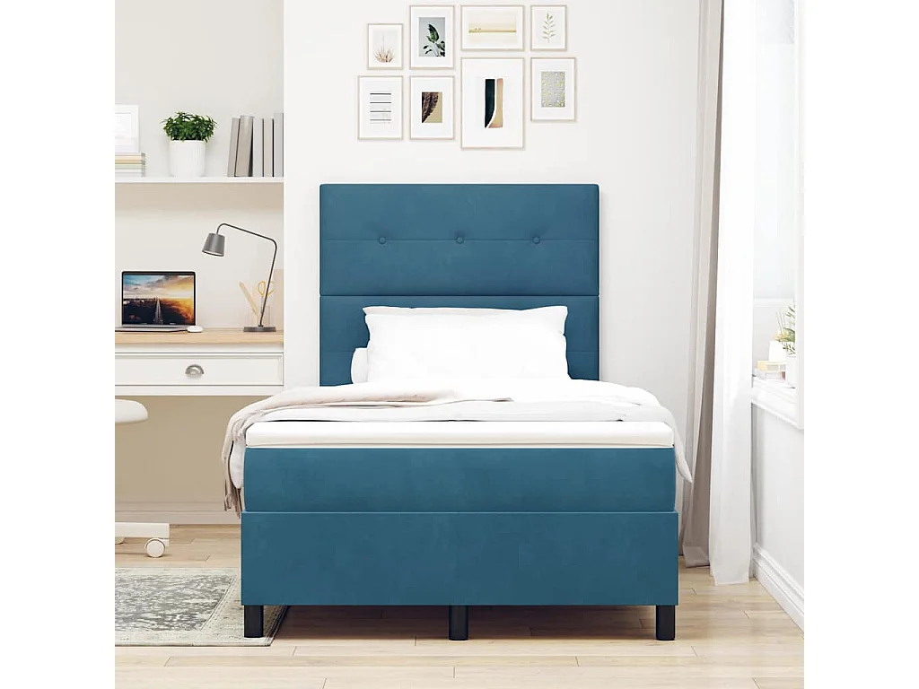 Cama tipo Box Spring Azul oscuro 120 x 190 cm Terciopelo