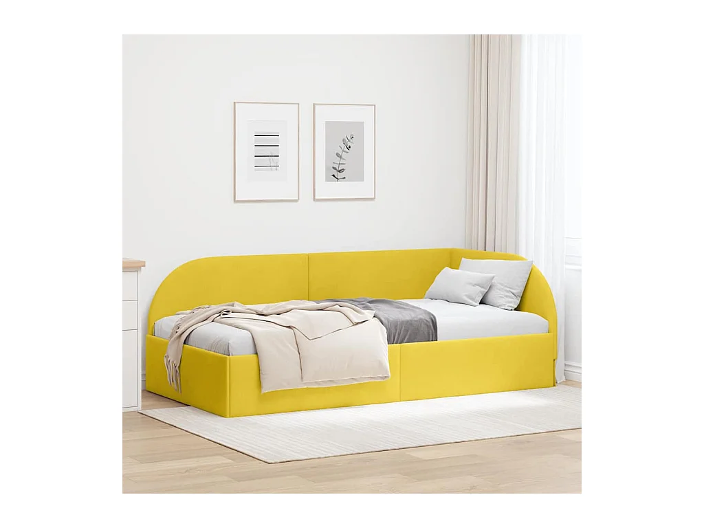 Cadre de lit d'angle avec tête de lit Jaune 90 x 200 cm Velours