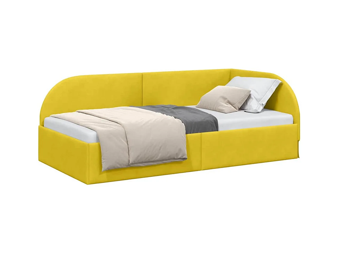 Cadre de lit d'angle avec tête de lit Jaune 90 x 200 cm Velours