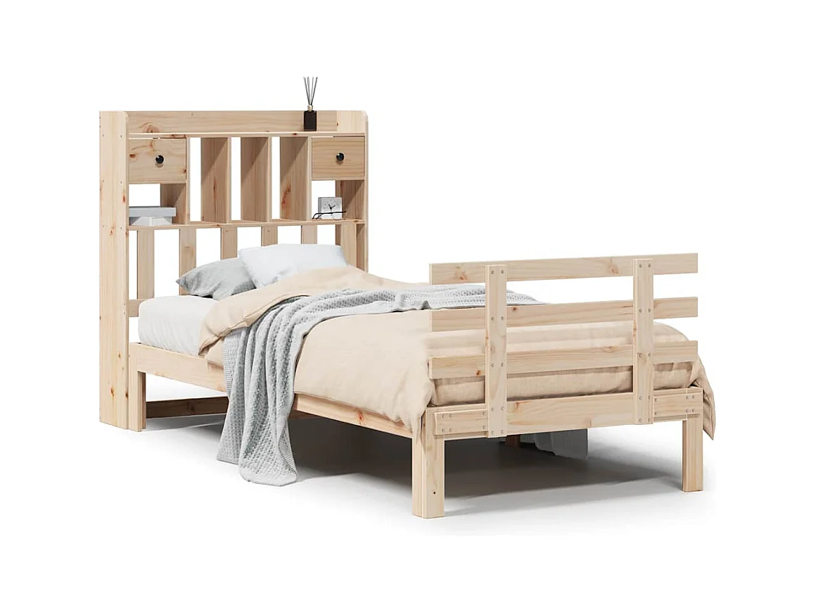 Lit bibliothèque sans matelas 90x190 cm bois de pin massif