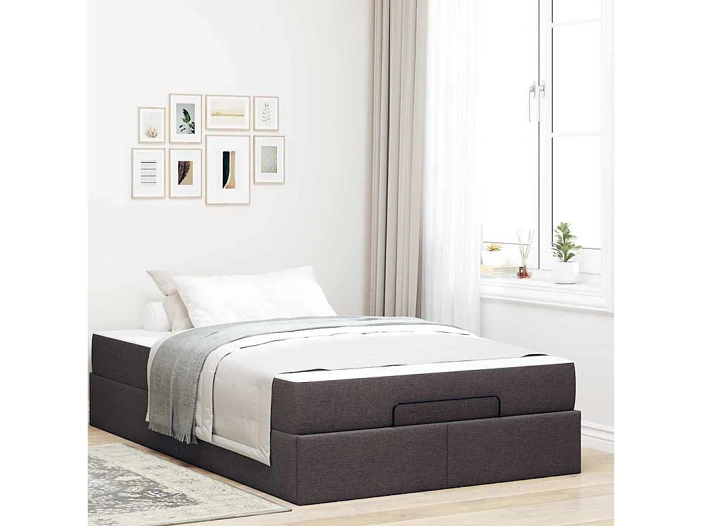 Estructura de cama con colchón Marrón oscuro 120 x 200 cm tela