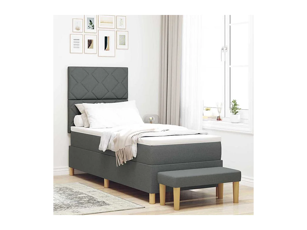 Cama tipo Box Spring con colchón Gris oscuro 80 x 200 cm tela