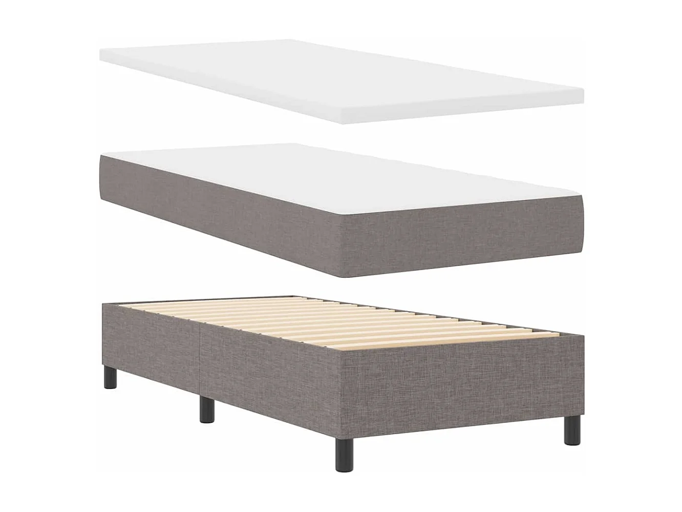 Cadre de lit avec matelas Taupe 90 x 190 cm tissu