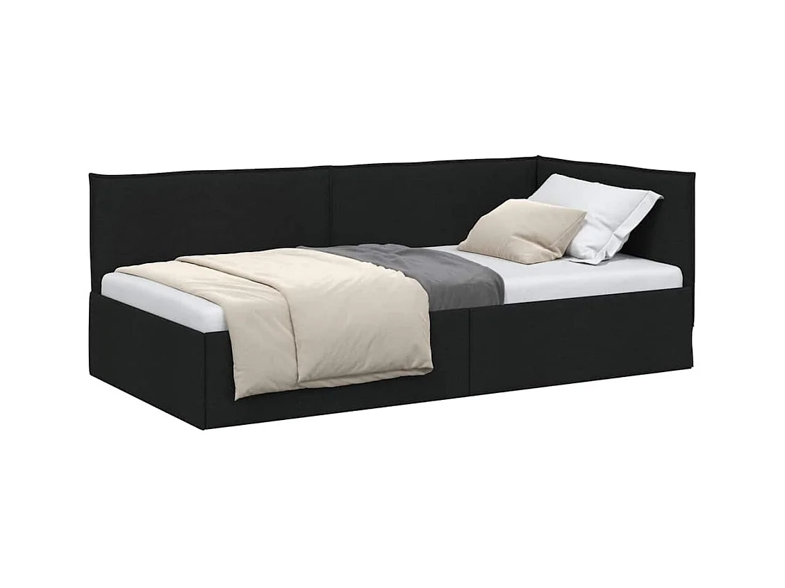 Cadre de lit d'angle avec tête de lit Noir 100 x 200 cm tissu