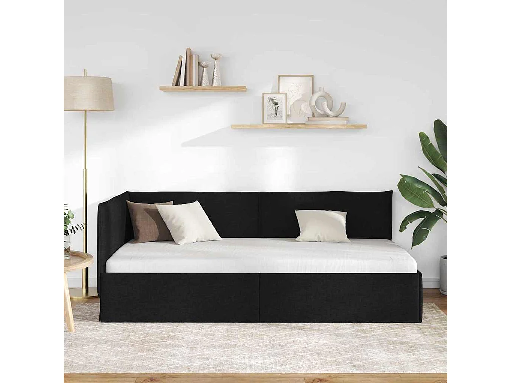 Cadre de lit d'angle avec tête de lit Noir 100 x 200 cm tissu