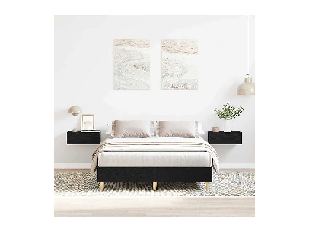 Bedframe Zwart eiken 140 x 190 cm Bewerkt hout