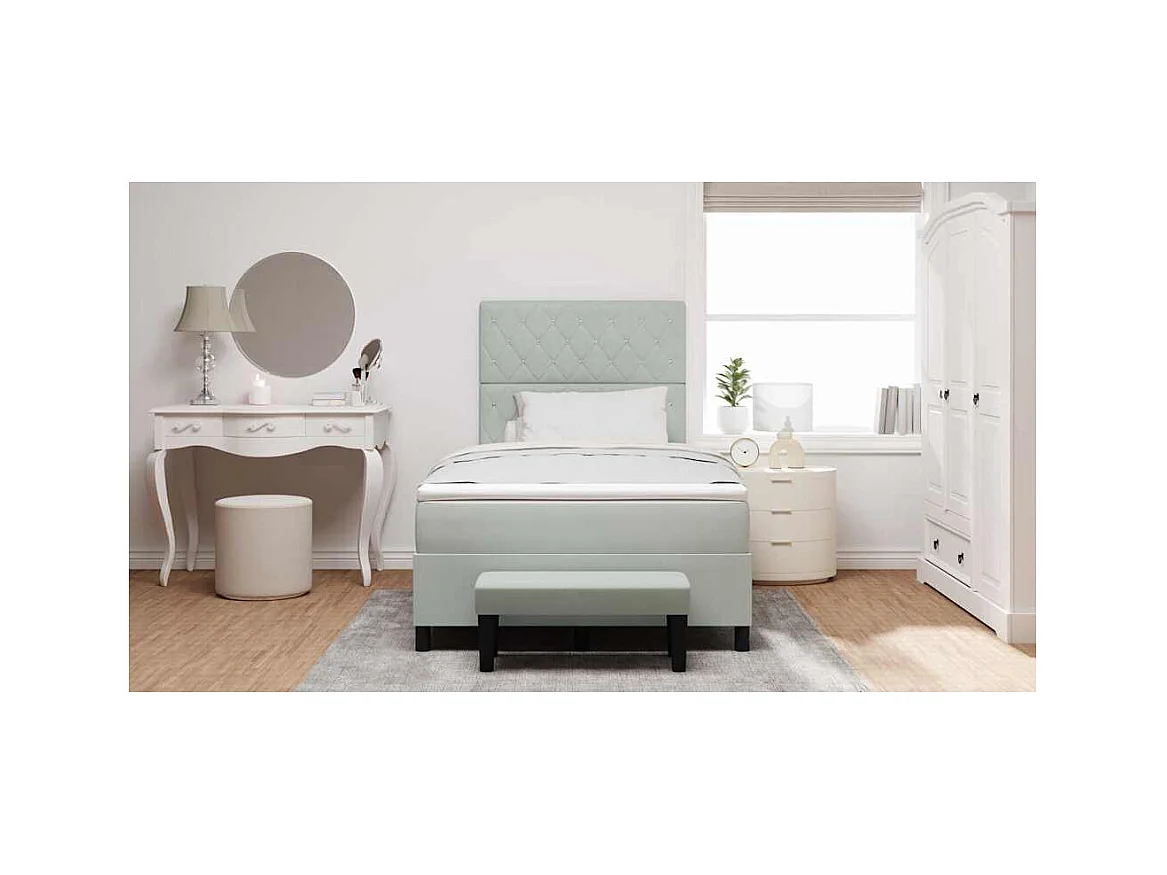 Cadre de lit avec matelas Gris clair 120 x 190 cm Velours