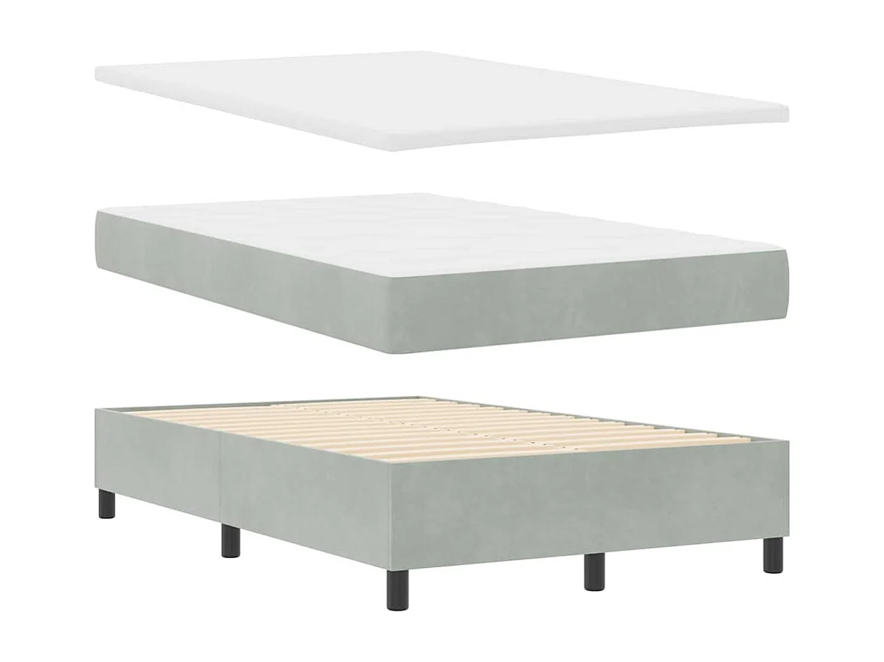 Cadre de lit avec matelas Gris clair 120 x 190 cm Velours