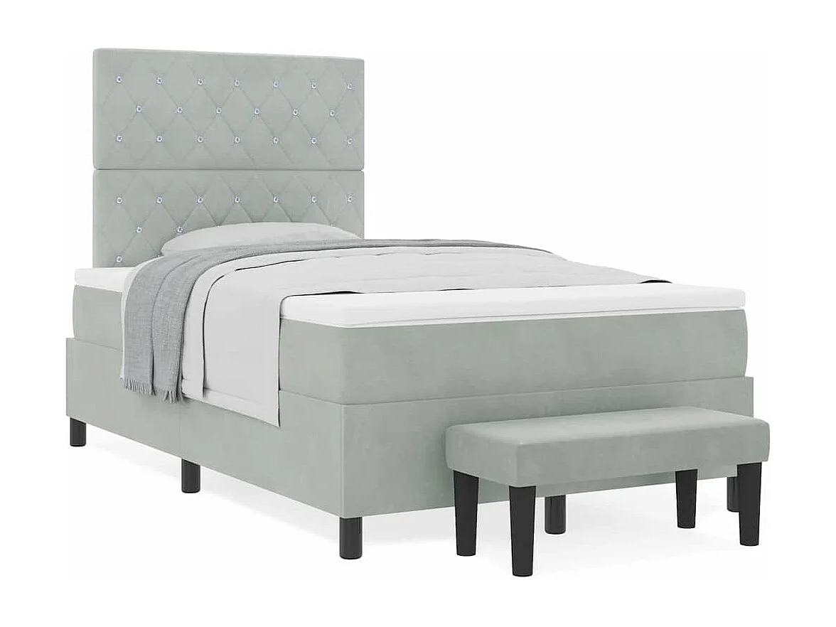 Cadre de lit avec matelas Gris clair 120 x 190 cm Velours