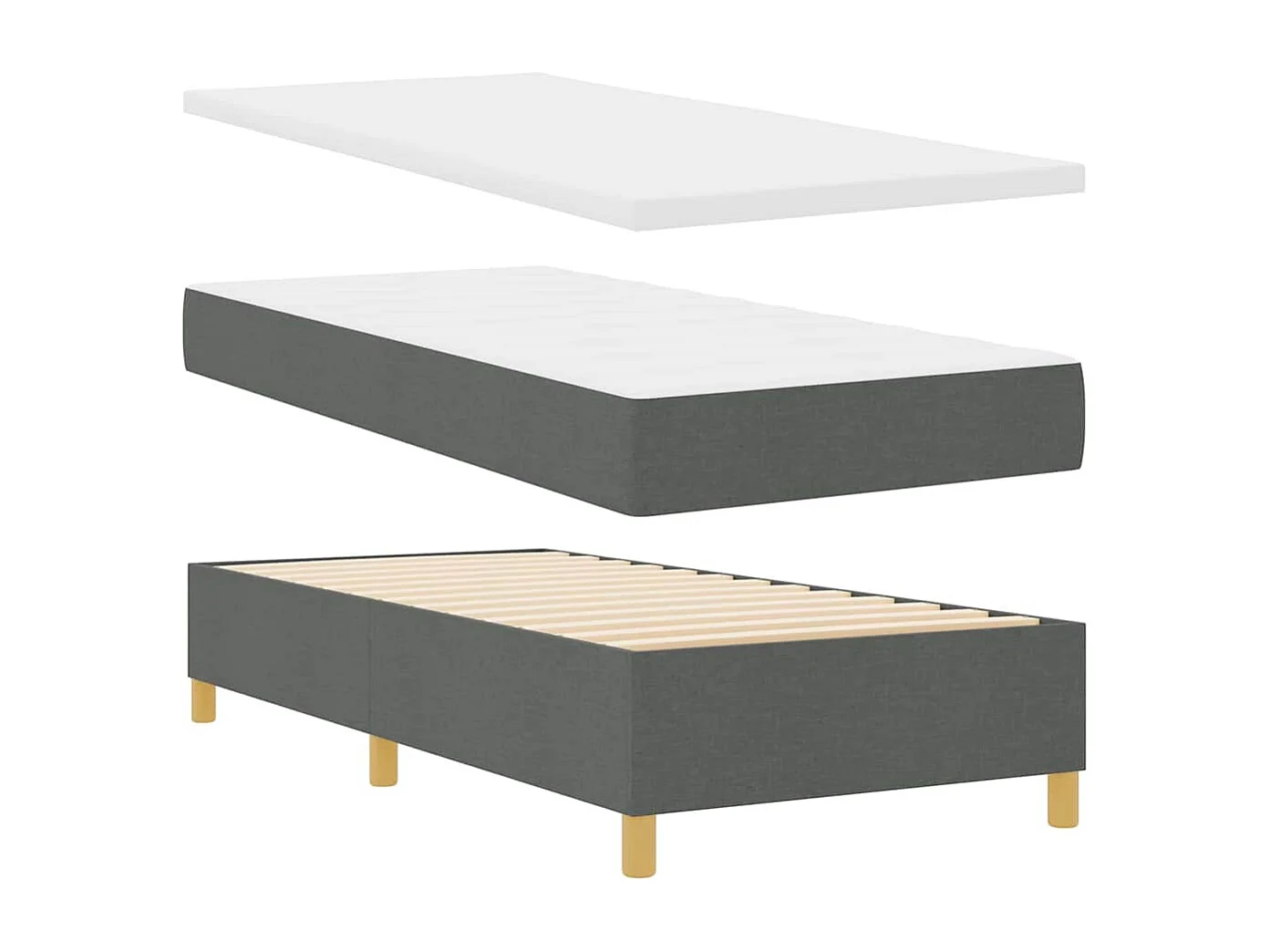 Cadre de lit avec matelas Gris foncé 90 x 190 cm tissu